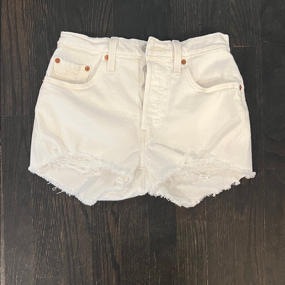 Levi's White Frayed Jean Shorts